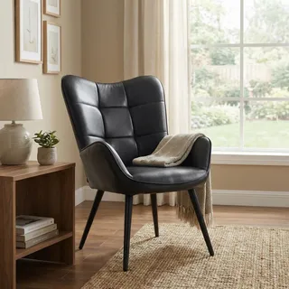 RBFGYIOP Relaxsessel Loungesessel Polstersessel Mit X-Holzrahmen & Wasserdicht, Kunstleder Ohrensessel Lesesessel Bequem Für Wohnzimmer Schlafzimmer Esszimmer Büro, Bis 150kg, Schwarz