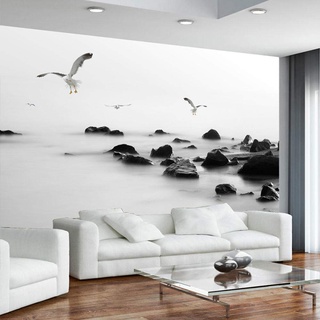 YXTSmurals Fototapete 3D Effekt Wandgemälde Weiß Himmel Strand Landschaft Wandbild Tapete Modern Vlies Riesiges Bild Wohnzimmer Schlafzimmer Jugendzimmer Wanddekoration