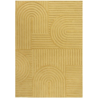 Wollteppich FLAIR RUGS "Zen Garden" Teppiche Gr. B/L: 120 cm x 170 cm, 10 mm, 1 St., gelb (ocker) Schurwollteppiche 100% Wolle, Hoch-Tief-Effekt, auch als Läufer und in Rund erhältlich