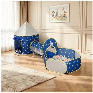 BlingBin Spielzelt 3-in-1-Kinderzelt mit Tunnel und Bällebad, Kinderzelt für drinnen (3er Set, 3-tlg., 295 × 120 × 130 cm) Spielhaus Indoor mit Aufbewahrungstasche Ohne Bälle blau
