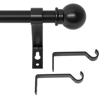 Gardinenstange Schwarz Matt 300 cm, Wandmontage Schwarze Gardinenstangen Set, Metall 16mm Durchmesser Gardinenstange 3m Lang für Outdoor Wetterfest