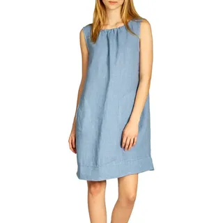 Caspar Sommerkleid SKL017 lässiges knielanges Damen Sommer Leinenkleid Luftig leicht, figurumspielende Form, mit seitlichem Jersey-Einsatz blau 44