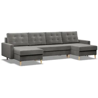Mebligo - U-Förmige Ecksofa mit Schlaffunktion und Bettkasten BLANK, Couch U Form 294x88x140 cm, Klappsofa mit Schlaffunktion, Wohnzimmer Eckcouch mit Bettfunktion - Ecksofa Hellgrau