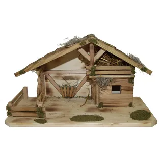 Alfred Kolbe Krippe Krippenstall mit Massivholzboden, geflammt, Weihnachtsdeko (1-tlg), Echtholz braun