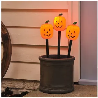 Lights4fun 3er-Set Halloween-Kürbisse LED Schwebeeffekt Garten Timer
