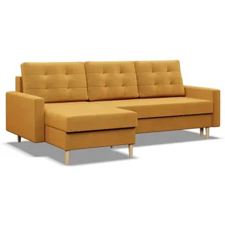 BLANK - Rechts Ecksofa mit Schlaffunktion, Wendekissen, Bettkasten, Gelb - Gelb