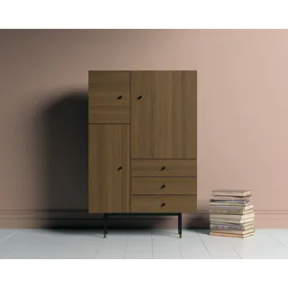 WoodMan Highboard 90 x 142 x 42 cm Schwarz / Walnuss