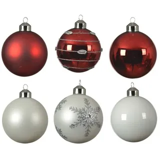 MARELIDA Weihnachtsbaumkugel Christbaumkugel Weihnachtskugel Glas D: 8cm rot weiß 6er Set (6 St) silberfarben