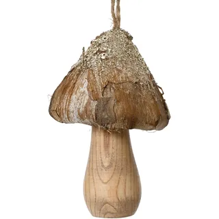 Kaemingk Christbaumschmuck Pilz Holz 10cm - Figur zum Aufhängen - handgearbeitet - Weihnachtsbaum Anhänger für Weihnachten - Christbaumanhänger & Weihnachtsbaumschmuck - Wald Pilze Natur Braun