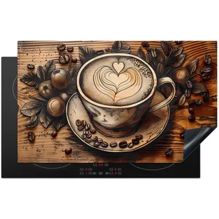 HERDABDECKPLATTE Kaffee - Vintage - Braun - Tasse - Holz Ceranfeldabdeckung 85x52 cm