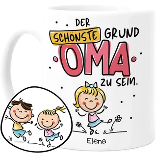 Tassenliebling® Oma Tasse personalisiert mit 1-3 Enkelkindern - Die schönsten Gründe Oma zu sein - Geschenk für Oma zum Geburtstag - Geburtstagsgeschenk