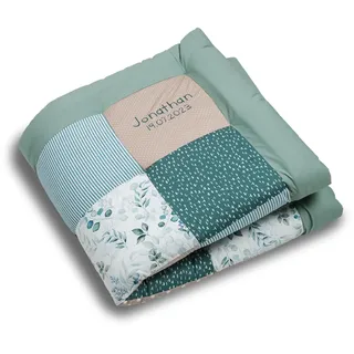 ULLENBOOM Krabbeldecke für Baby mit Personalisierung, 100% OEKO-TEX Materialien, Eukalyptus 100x100 cm - Babydecke mit Namen und Datum, ideal als Spieldecke und personalisiertes Geschenk zur Geburt