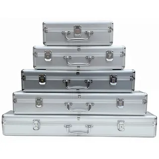 ECI Aluminium-Koffer Alu-Box länglich leer Instrumentenkoffer Flötenkoffer (LxBxH) 50 x 10 x 10 cm Messinstrumente Werkzeug, Silber