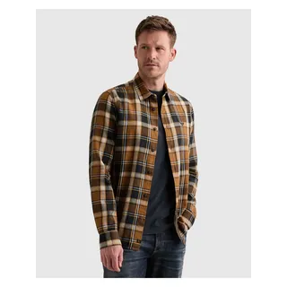Flanellhemd PME LEGEND, Herren, Gr. M, N-Gr, braun (golden braun), Flanell, Obermaterial: 100% Baumwolle, kariert, schmal hüftlang, Hemden