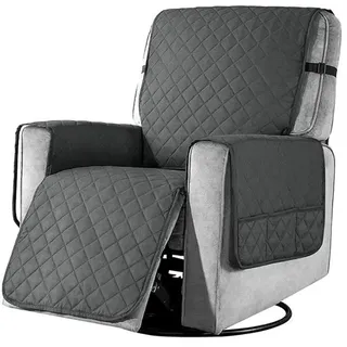 Stuhlschutz Mit Taschen, Stuhlschutz Für 1-sitzer-fernsehsessel, Waschbarer Stuhlbezug, Grauer Stuhlschutz, Größe S