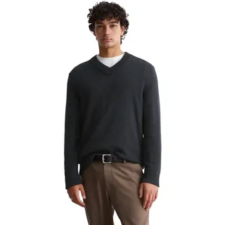 V-Ausschnitt-Pullover MARC O'POLO DENIM, Herren, Gr. M, blau (dunkelblau), Strick, Obermaterial: 100% Baumwolle, meliert, casual, relaxed fit, V-Ausschnitt, Langarm Rippbündchen, Pullover, lebendige Bicolor-Effekt