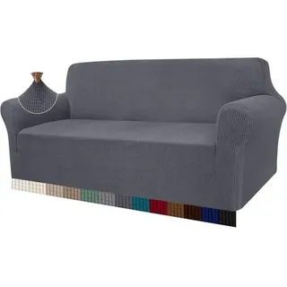 Sofabezug Jacquard Stretch Sofahusse Wohnzimmer 3 Sitzer Grau