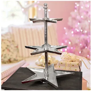 Antikas Wanddekoobjekt Etagere, Stern, Groß, 3 Etagen, Aluminium, gebürstet, Weihnachten silberfarben
