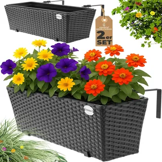 CASARIA Polyrattan Blumenkasten Set 2-tlg. 60 x 20 x 19 cm schwarz