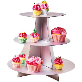 FunCakes Tortenständer Silber: 3 Etagere Cupcake- und Muffin-Ständer aus Karton Display Dessert Tower, Muffin Stand für Geburtstag Baby Party Kaffeetafel