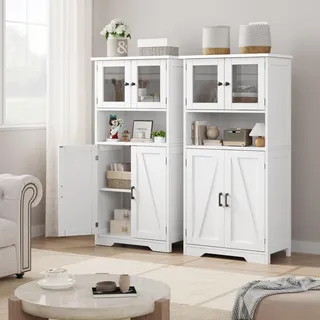 Koioplie Modern Badezimmerschrank, Badschrank, Zweistufige Doppeltür-Schublade Beistellschrank mit 4 Schubladen, für Badezimmer, Wohnzimmer, Esszimmer, Küche, Weiß