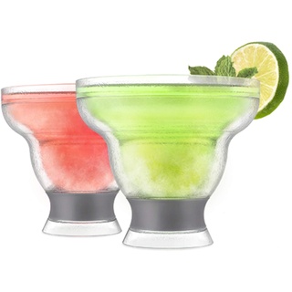 Host Freeze Stielloses Margarita Kunststoffglas Isolierter Gelkühler, Doppelwandig Gefrorener Cocktail, Satz mit 2 Bechern, 355 ml, Grau