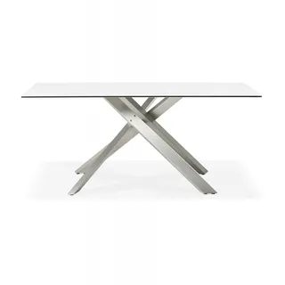 Esstisch Weiß Grau aus Metall und Glas | Moderner Esszimmertisch mit Marmoroptik | Industrieller Stil | 180x90x76,5 cm | Kadima Design
