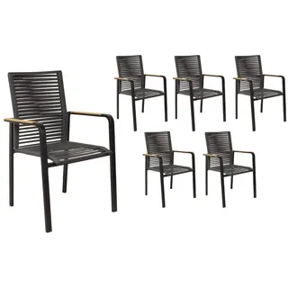 LC Garden 6er Set »Toronto« Stapelstuhl Rope schwarz mit Rope-Geflecht inkl. Teakholz Armlehne Gartenstuhl stapelbar