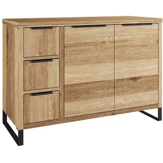 Woodkings Waschtisch Sydney I BxHxT: 105x74x45 cm I aus massiv Holz Wildeiche I edler Waschtischunterschrank für das Badezimmer I Badmöbel auch für Gästebad I schwarzer Metallfuß optional