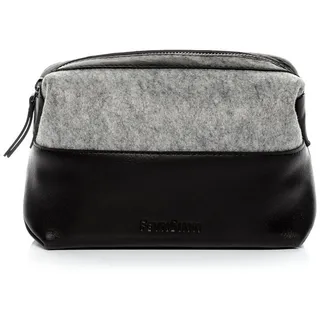 FEYNSINN Kosmetiktasche echt Leder Kulturtasche groß schwarz-grey, Waschbeutel Filz für Damen & Herren, Kosmetiktasche grau-schwarz grau|schwarz