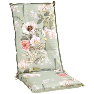 GO-DE Polsterauflage INIA, 50 x 120 cm, Mint, Blumenmotiv, (1 St), Gartenstuhlauflage für Hochlehner grün|rosa|weiß