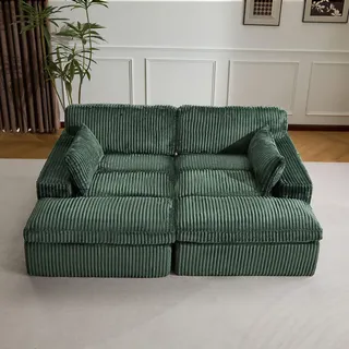 Sofa Cordsofa 2-Sitzer mit Bettfunktion, modernes Schlafsofa für Wohnzimmer Weicher Cordbezug, flexible Kombination & ideal für kleine Räume - Grün