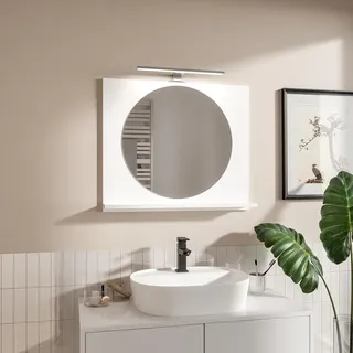 Runder LED-Badspiegel mit Ablage 70x60 cm ⌀55 cm Weiß – Badezimmerspiegel Wandspiegel - Weiß