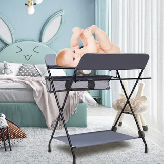 Klappbar Baby Wickeltisch Wickelauflage Tragbarer Wickelkommode Badewanne Wickel Auflage Baby Wickelkombi mit rutschfesten Fußabdeckungen, Sicherheitsgurt (Schwarz)