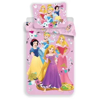 Disney Prinzessinnen Bettbezug für Kinder, Bettwäsche 140 x 200 cm Kissenbezug 70 x 90 cm 100 - Baumwolle