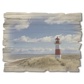 ARTland Wanddeko Bild aus Holz Holzbild vintage Deko 40x30 cm Querformat Strand Nordsee Küste Meer Düne Gräser Leuchtturm Sylt T9ML