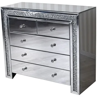 Wäschekommode Luxus Spiegelmöbel Kommode Silber Sideboard verspiegelt Glitzer
