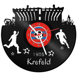 GRAVURZEILE Wanduhr Schallplattenuhr Krefeld - 100% Vereinsliebe - Fußball - schwarz