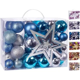 Famanu Weihnachtsbaumkugel Set mit Spitze in Blau Silber – Unzerbrechliche Weihnachtsbaumdekoration