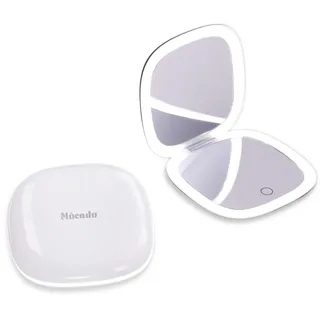 Mocado Taschenspiegel mit Licht, 1/10 Fach Vergrößerungsspiegel 10cm, Beidseitig Reisespiegel mit 3 Farbenverstellbare Leuchten, Wiederaufladbar & Touchscreen, Kleiner Spiegel(Weiß)