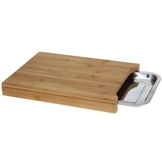 Spetebo Schneidebrett Bambus Küchenbrett mit Edelstahl Auffangschale, Holz, Edelstahl, (Set, 2-St., Schneidebrett mit Auffangschale), Holz Schneidebrett mit Schale braun|silberfarben