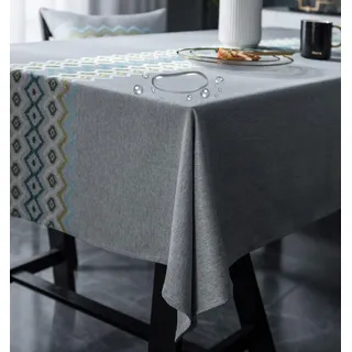 Hoisy Leinen Tischdecke Outdoor Wetterfest Landhaus Tischdecke Lotuseffekt Grau Deko Tablecloth 135x240 cm