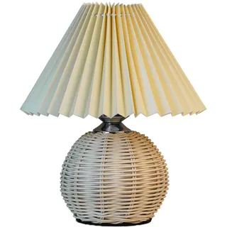 Nachttischlampe Aus Geflochtenem Rattan Mit Plissiertem Lampenschirm, 3-farbiger Led-beleuchtung, Elegantes Nordisches Design Für Schlaf- Und Wohnzimmer, 28 Cm Hoch