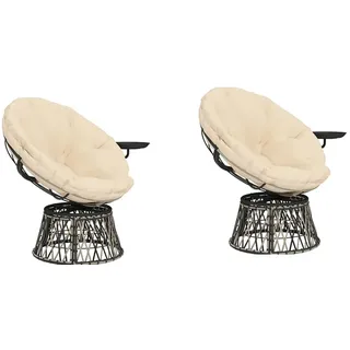 2er-set Papasansessel Rattan 360° Drehbar Korbsessel Mit Kissen Durchmesser 90 Cm Runder Outdoor Rattansessel Drehsessel Loungesessel Liegesessel Für Wohnzimmer Garten Balkon Beige
