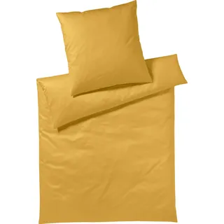 Bettwäsche YES FOR BED "Pure & Simple Uni in Gr. 135x200, 155x220 oder 200x200 cm" Gr. B/L: 135 cm x 200 cm (1 St.), B/L: 80 cm x 80 cm (1 St.), Mako-Satin, gelb (citrus) Bettwäsche 135x200 cm aus Baumwolle, zeitlose mit seidigem Glanz