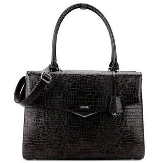 SOCHA Aktentasche Kroko Silver Tip 15.6 Zoll, - elegante Laptoptasche für Damen - Businesstasche mit Vollausstattung - Schultergurt schwarz