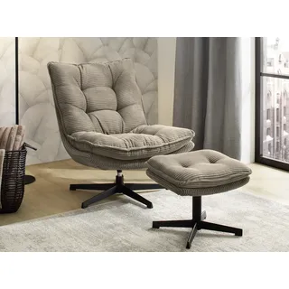 Jockenhöfer Relaxsessel KASPER Cord 75 x 86 x 87 cm Taupe mit Hocker drehbar