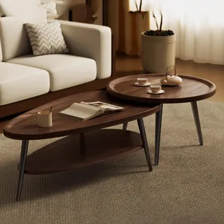 CUXAHO Couchtisch Satztisch 2er Set, Wohnzimmertisch Modern, Beistelltisch Set Rund für Wohnzimmer,Home Office