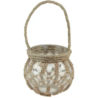 Floristik24 Makramee Glas Deko Hängedeko Glastopf Ø16cm H29cm Blumenampel LED-Windlicht