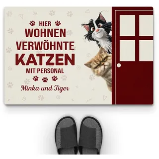 Geschenke Mall Personalisierte Fussmatte - Hier Wohnt Eine Verwöhnte Katze Mit Personal - Personalisierte Geschenke Katzen, Fußmatte für Katzenliebhaber, Fussmatte Selbst Gestalten (#2)